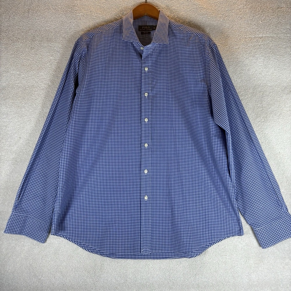 Polo‎ Ralph Lauren 120's 2-ply Cotton Long Sleeve Button Up Shirt XL Blue Plaid